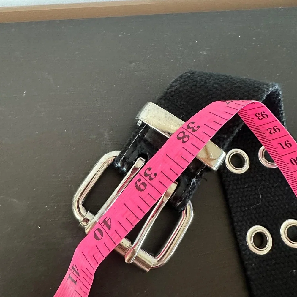 VTG Y2K Black Velvet Grommet Belt S/M Silver Buckle Punk Grunge Gothic 2 Prong
